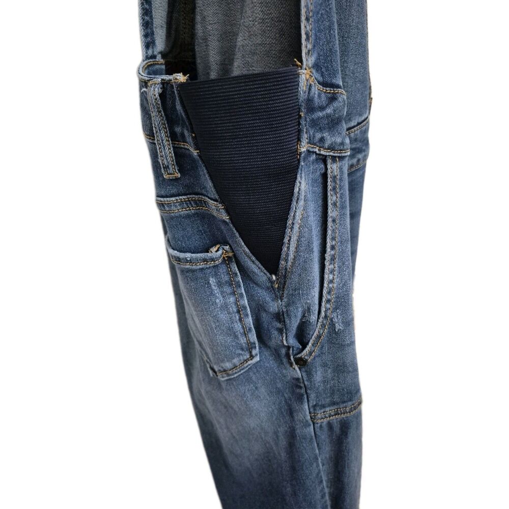 Maternity Indigo Blue Women’s M Denim Overalls Blue Stretch Distressed Pockets - Picture 2 of 8